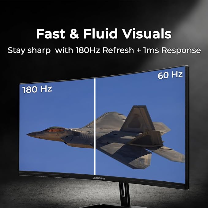 Deco Gear 34” Ultrawide Curved Gaming Monitor 3440×1440 UWQHD, 180Hz, 1ms MPRT, VA Panel, 1500R, HDR Ready, 100% sRGB, Adaptive Sync, Dual HDMI/DP, 21:9, VESA Mount, Tilt Adjustable - American Seller