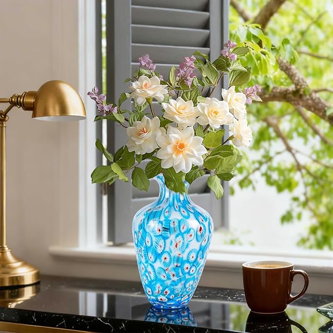 KAMMAK Colored Glass Vase, Beautiful Hand Blown Decorative Vase, Modern Art Vase for Flower Mantle Dining Table Centerpiece, Entryway Living Room Wedding Decoration, HR005