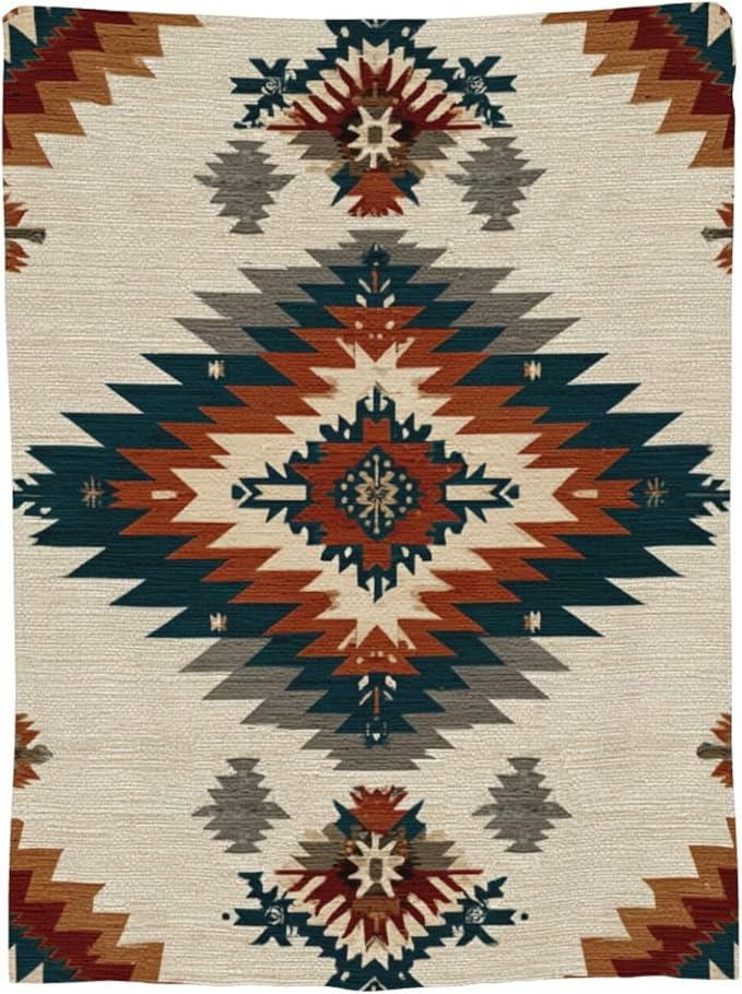 Boho Western Blanket Aztec Tribal Southwest Throw Blanket Southwestern Navajo Soft Cozy Fleece Fuzzy Stuffed Plush Flannel Gifts for Girls Women Boys Kids Adults 40''x50''