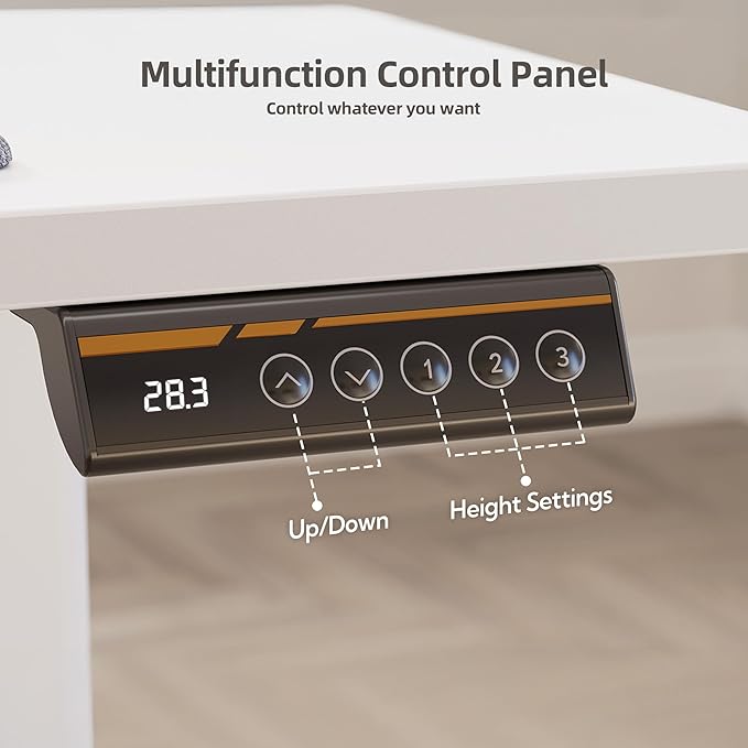 Claiks Electric Standing Desk with Shelf, 48 Inch Height Adjustable Standing Desk with LED Lights & Monitor Stand, White Frame/White Top