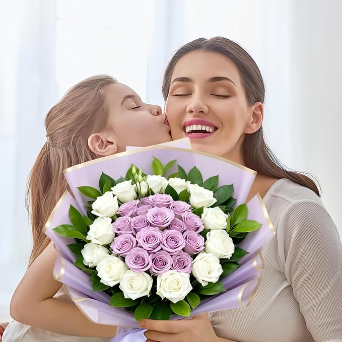 DEWJDFSC 20 Sheets Flower Wrapping Paper,Waterproof Floral Korean Bouquet Wrapping Paper, Florist Supplies, Suitable for Flowers Gift Packaging （Purple-2）