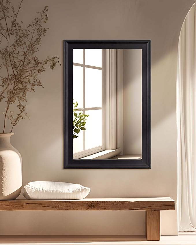 CULER Black Wood Wall Mirror for Bathroom,Rectangle 20 x 30 inch Hanging Vanity Mirrors with Wooden Frame for Living Room,Bedroom,Entryway