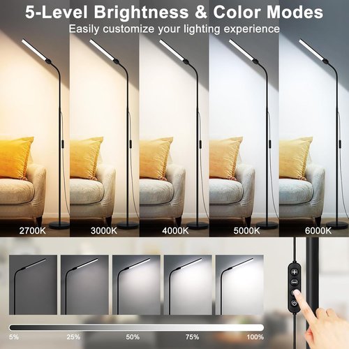 LED Floor Lamp - 18W/2000LM Bright Reading Light | Adjustable Gooseneck, Eye-Caring Design for Home & Office
