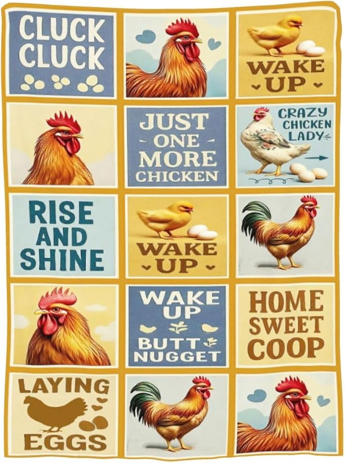 Chicken Blanket Rooster Throw Blanket Farm Animal Soft Cozy Fleece Fuzzy Stuffed Plush Flannel Gifts for Girls Women Boys Kids Adults 50"X60"