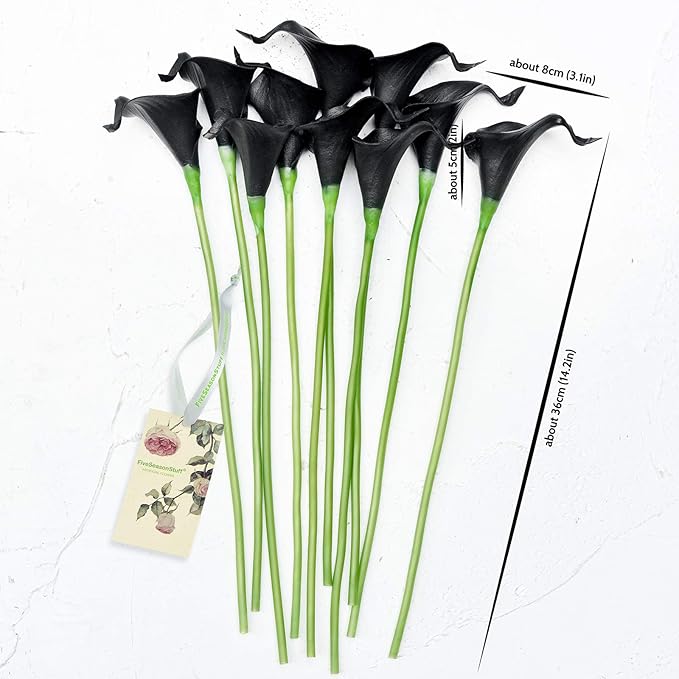 FiveSeasonStuff Real Touch Calla Lily Artificial Flowers Wedding Bridal Bouquet | Floral Arrangements | 15 Calla Lilies (Midnight Black)