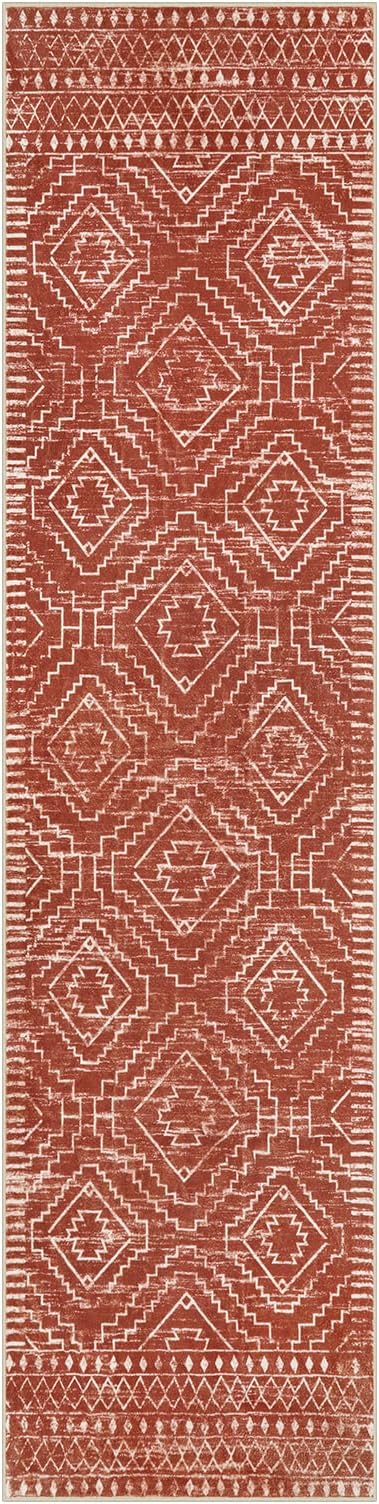 Wonnitar Moroccan Runner Rug, Washable 2'6"x10' Long Runner Rug for Hallway, Boho Farmhouse Non-Skid Kitchen Bathroom Runner Soft Low Pile Carpet for Entryway Laundry Living Room (Brown,2'6"x10')