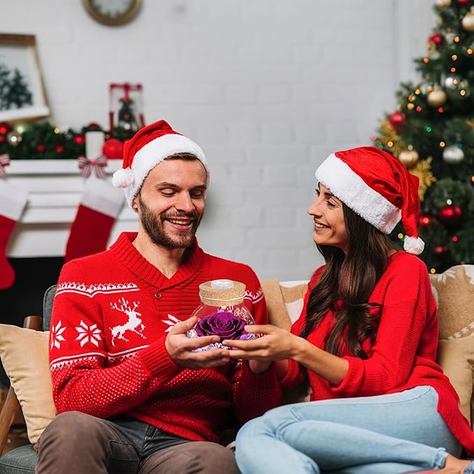 Christmas Birthday Gifts for Women Mom Preserved Purple Rose Eternal Forever Flower in Glass Wishing Bottle with LED Light Flowers for Delivery Prime for Grandma Wife Sister Friend from Daughter