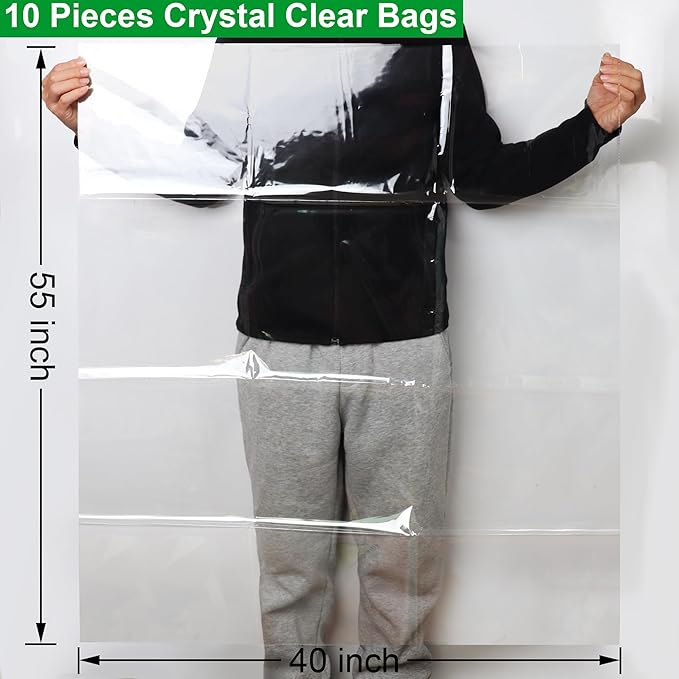 SYOGUA 10 Pack Extra Large Cellophane Bags, 40 x 55 inch, 3 Mil Thicker Clear Gift Bags for Baskets Wrapping Plastic, Jumbo Huge Clear Cellophane Wrap Gift Basket Bag