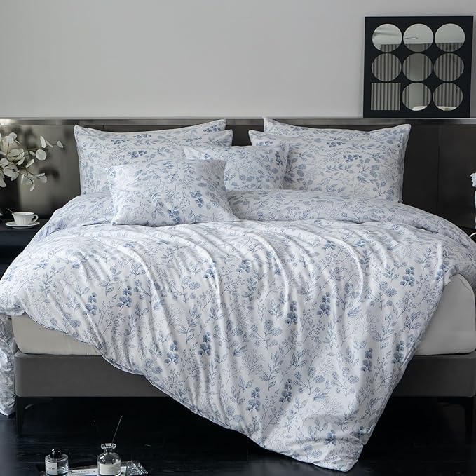 Floral Comforter Set Twin 2 Pieces Soft Bedding Comforter Set Garden Style Chic Blue Floral Print Botanical Flower Comforter for All Seasons 1 Comforter and 1 Pillowcases