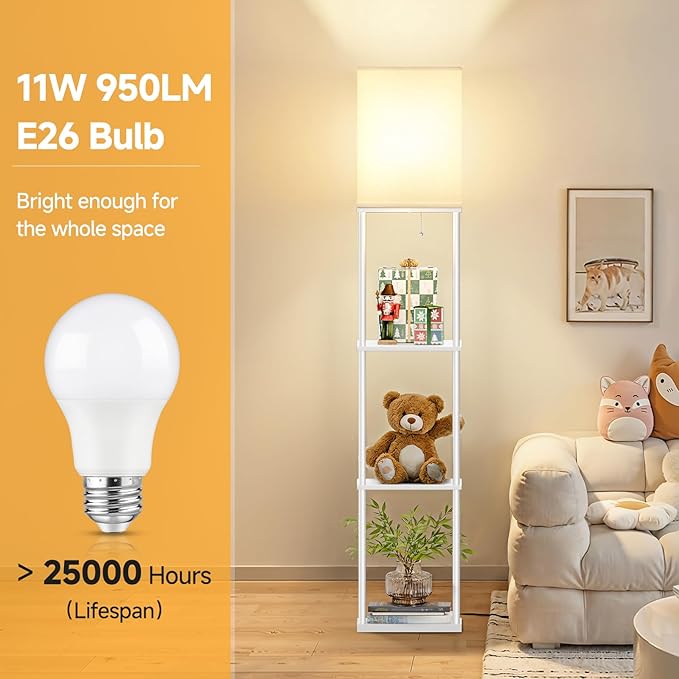 SHINE HAI Floor Lamps with Shelves for Living Room, 3-Tier Square Modern Standing Lamp with 3CCT Bulb, 11W 950LM Brightness, Tall Shelf Lamp for Bedroom, Office, Bookshelf & Display Organizer