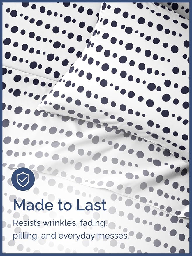 Kids Blue Dots Queen 4 Piece Sheet Set - Boys, Girls, Teens, Toddler - Easy Fit Deep Pockets - Breathable, Hotel Quality Kids Sheets - Machine Washable - Wrinkle Free - Cute, Cozy, Soft - CGK Linens