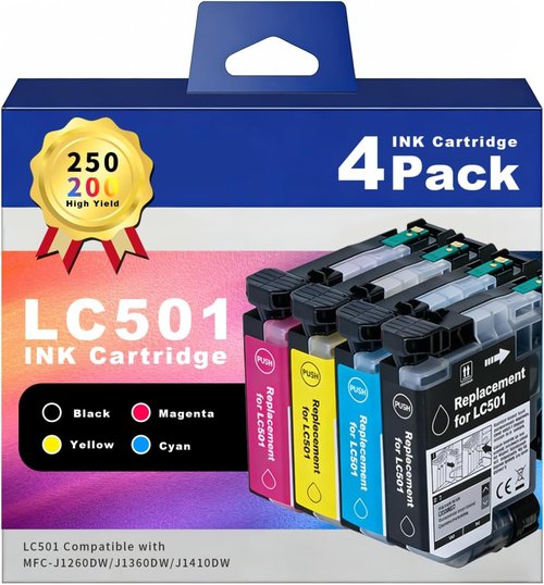 Brother LC501 Ink Cartridges - Standard Yield Replacement for MFC-J1260DW | Black, Cyan, Magenta, Yellow (4-Pack)
