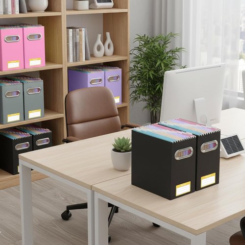 BALEINE File Organizer Box - Portable Collapsible Cardboard Folder Storage for Letter Size Documents | 2 Pack, Beige