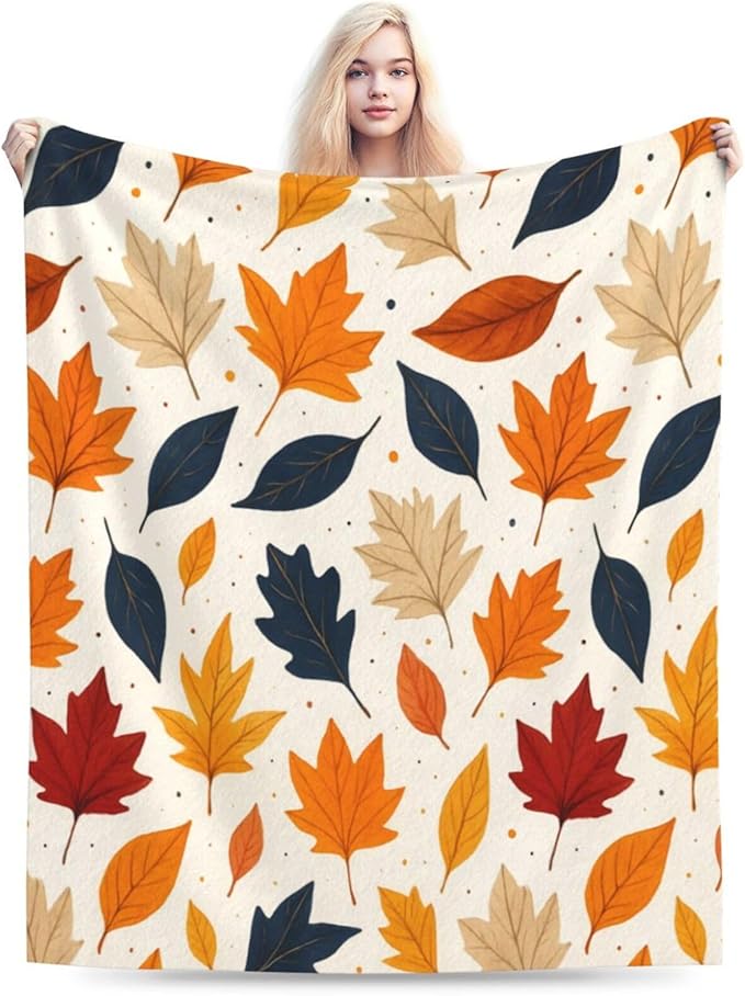Fall Blanket Autumn Maple Leaf Throw Blanket Fall Soft Cozy Fleece Fuzzy Stuffed Plush Flannel Gifts for Girls Women Boys Kids Adults 40''x50''