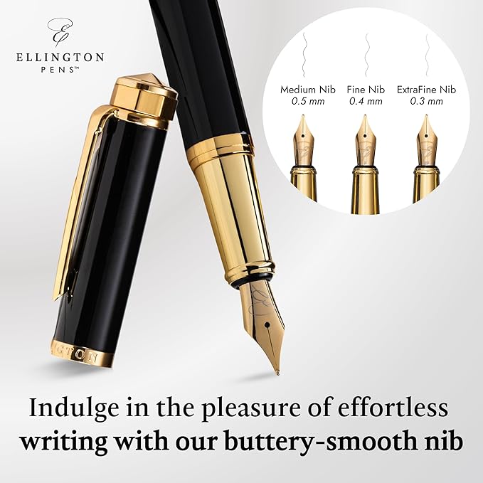Ellington Pens Luxury Fountain Pen Set- Extra Fine Nib- Includes 3 Ink Cartridges, Refillable Ink Converter, Gift Box -Fountain Pens For Writing, Calligraphy, Journaling, Sketching (Noble Heritage)