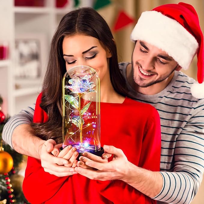 Beferr Birthday Gifts for Women Mom Rechargeable Galaxy Glass Roses Forever Preserved Flowers for Delivery Prime Smart Touch Light Up Rose in Dome Gift for Grandma Sister Wife Her Girlfriends Daughter