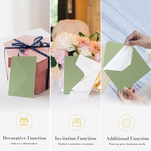 Goefun Sage Green Envelopes - 100 Pack V Flap Printable Invitations & Gift Cards | 5.25 x 7.25 in, 120GSM