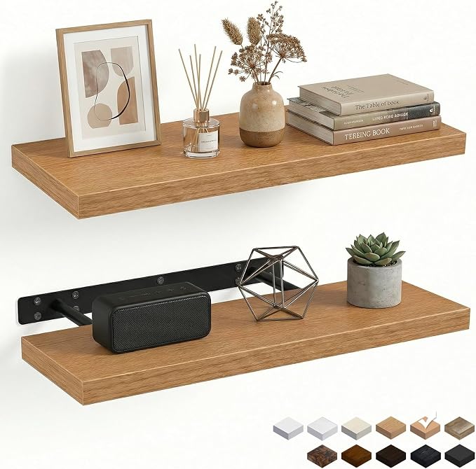 31.5in Floating Shelves for Wall, Wall Mounted Shelves for Decor Storage Set of 2, Floating Shelf for Bedroom, Bathroom, Living Room and Kitchen（Beech）