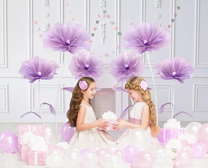 Giant Flowers for Decoration - Floral Decorations with Stand for Flower Backdrop Baby Shower Birthday Party Window Display Home Decor Props -Purple