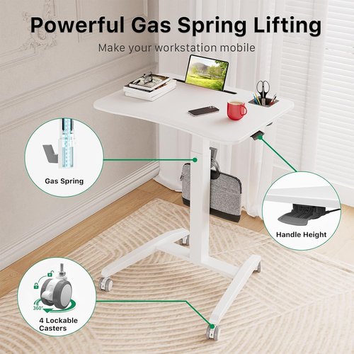 Gibbon Mounts Mobile Standing Desk - Height Adjustable Rolling Laptop Desk | 27" Portable Sit-Stand with Wheels & Hook
