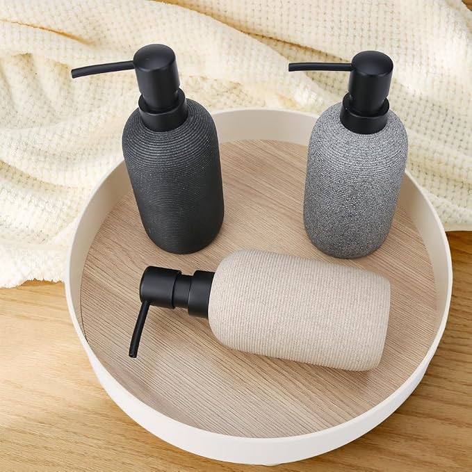 2pcs Hand Soap Dispenser Set - Sandstone Textured Resin Liquid Soap Dispenser for Bathroom & Kitchen Countertop, Matte Beige