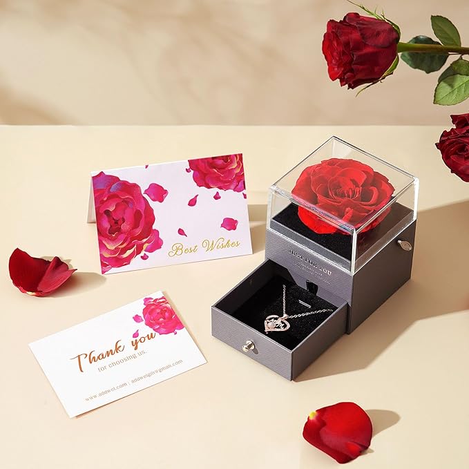 ADDWel Rose Gifts for Mom from Son Daughter - Real Preserved Rose with Mothers Day Necklace and Meaningful You are My Sunshine Music Box for Women, I Love You Mom Gifts for Birthday or Mother's Day