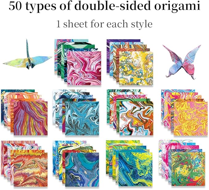 Square Origami Paper 6x6 Double Sided 50 Sheets 50 Colors 70GSM Origami Kit Japanese Chiyo Easy Fold Arts Crafts DIY Handwork Rock Color