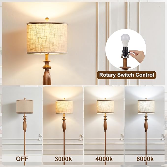 63.8" Vintage Floor Lamp with Rotary Switch, Dimmable Color Temperature Standing Lamp, Retro Farmhouse Floor Lamps for Living Room, Bedroom, Hallway, Office, Room Decor, Light Wood Grain