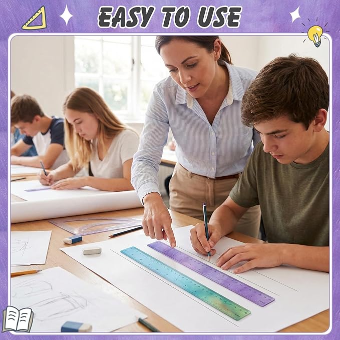 ForraFun 60 Pcs Plastic Clear Rulers 12 Inch, Transparent Assorted Color Ruler Bulk, with Imperial and Metric Scales for Home Office Supplies, Available in 6Colors(Oil Painting Colors)