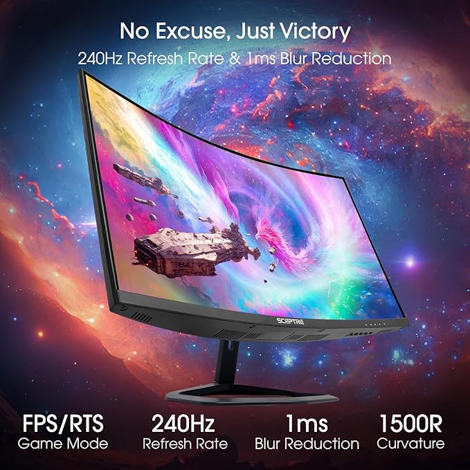 New! Sceptre 27-inch Curved 240Hz Gaming Monitor 1500R DP x2 HDMI x2 Build-in Speakers Machine Black 2026 (C275B-FWT240 Series)