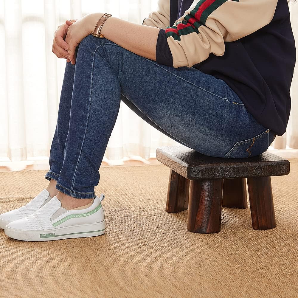 Skiennix Wooden Stool - Super Sturdy Bedside Step Stool for Kitchen & Bathroom | Supports Up to 500 LBS