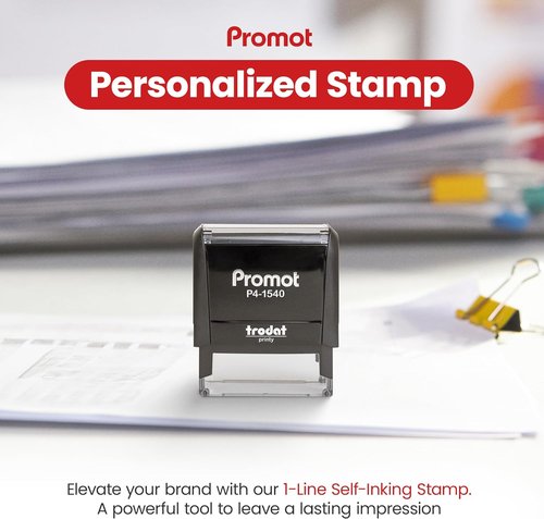 Promot Self Inking Custom Name Stamp - Personalized Office & Business Label | Choose Font & Ink Color - Small