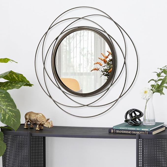 Wall Mirror Mounted Round Decorative Mirrors with Iron Metal Wire Frame Mirror for Wall, Home Decorative Bathroom Vanity, Living Room or Bedroom Large 20”