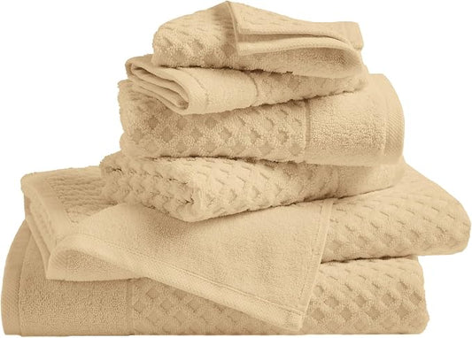 Great Bay Home Bath Towels - 100% Cotton 6 Piece Towel Set - Diamond Waffle Weave - Absorbent, Durable, Quick-Dry Towels for Bathroom (Oatmeal)
