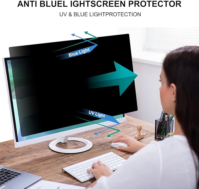 Pozlle 24 Inch Computer Privacy Screen Shield [2 Pack] for 16:9 Widescreen Desktop Monitor - Anti-Glare Blue Light Privacy Filter and Anti Spy Privacy Screen Protector Film