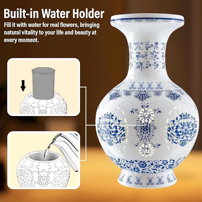 3D Puzzle Vase, 160 Curved Pieces DIY Flower Vase Craft Kit & 3D Puzzles for Adults, Creative Jigsaw Art Project Home Décor Centerpiece, (C-Blue White Porcelain)