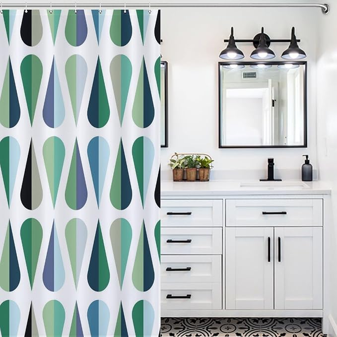 Mid Century Modern Shower Curtain,Retro Geometric Drop Shapes Art Style Shower Curtains Set for Bathroom Fabric Decorative Bath Curtain Washable Curtain Hooks, 72x72”