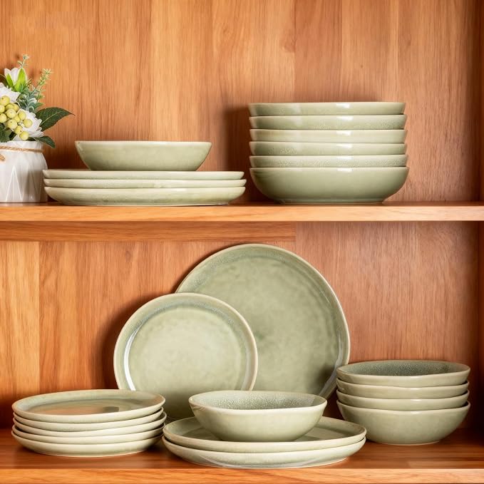 AmorArc Ceramic Dinnerware Sets,Handmade Reactive Glaze Stoneware Plates and Bowls Sets,Highly Scratch Resistant | Dishwasher & Microwave Safe Dishes Set,Service for 6 (18pc)