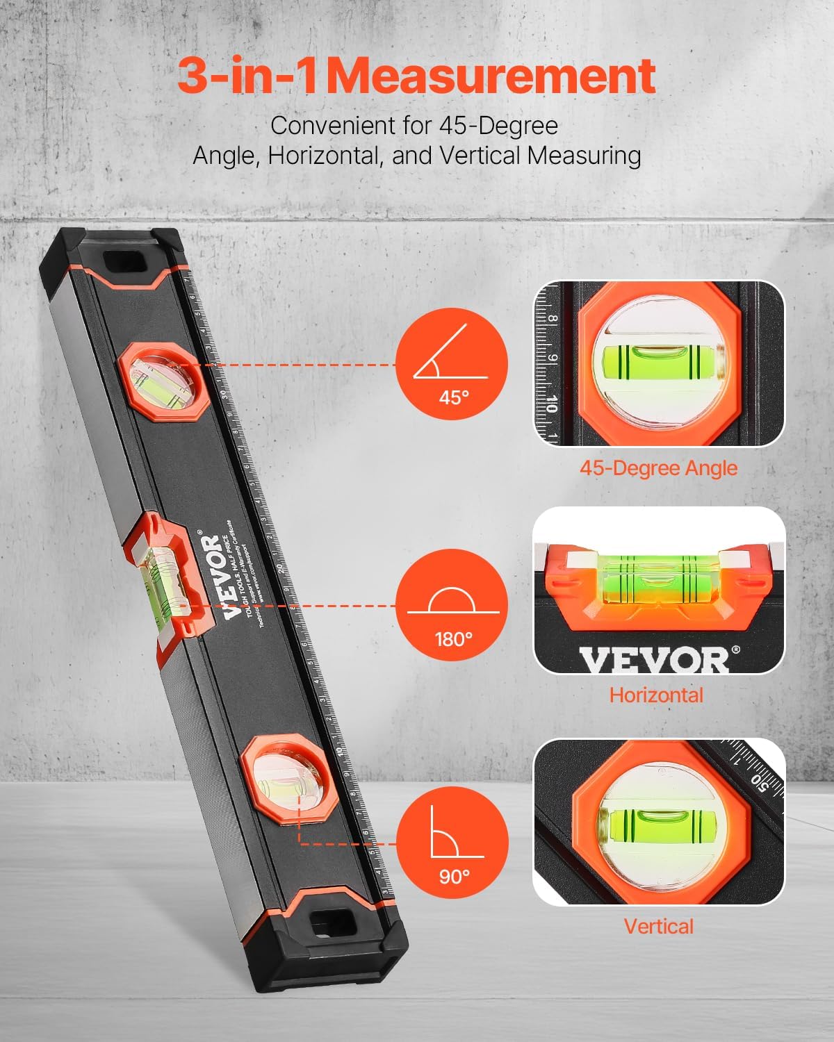 VEVOR 6-Piece Magnetic Torpedo Level Set - Shock-Resistant Aluminum Alloy with Bubble Vials | 10-78 Inch Sizes