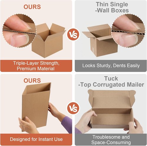 Brown Corrugated Cardboard Boxes - 4 PCS Small Shipping Boxes 4x4x4 Inches for Packing & Moving