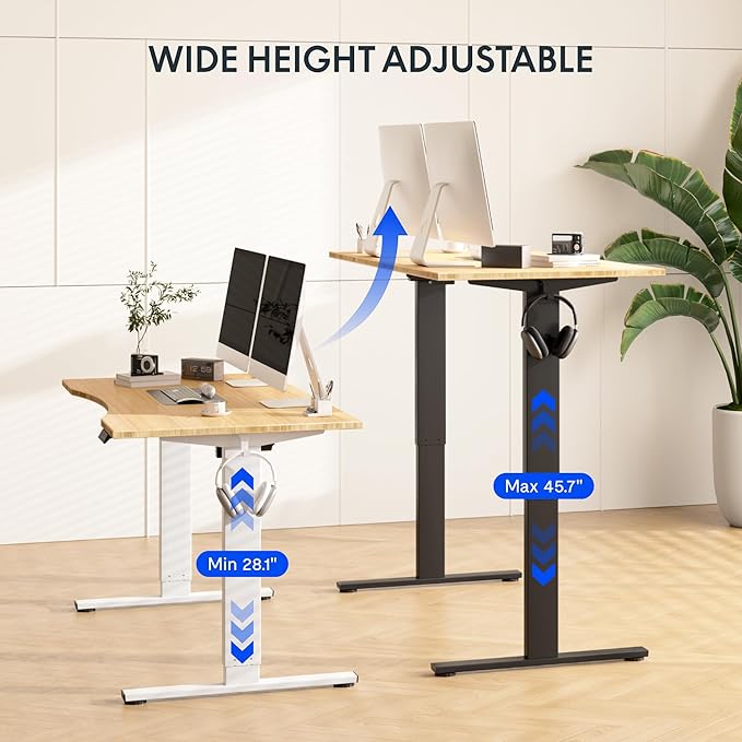 FLEXISPOT EN1 Bamboo Standing Desk, 48 x 24 Inches One-Piece Electric Adjustable Height Desk (Black Frame + Bamboo Top, 2 Packages)