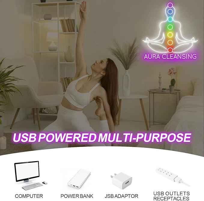 Aura Cleansing Neon Sign, Aura Clean Led Sign, Isha Yoga Neon Light, Meditation Led Light, Vipassana Wall Art, Mindfulness Home Wall, Pilates Studio Art Yoga Lover Gift, Psychic Chakras Healing Exercise