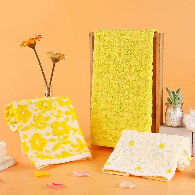 Quera 2 Pack Hand Towels Spring Summer Yellow Sunflower Farmhouse Cotton Bathroom Decorative Towels Set for Drying, Cleaning, Cooking, Holiday 13.7'' x 29.5''