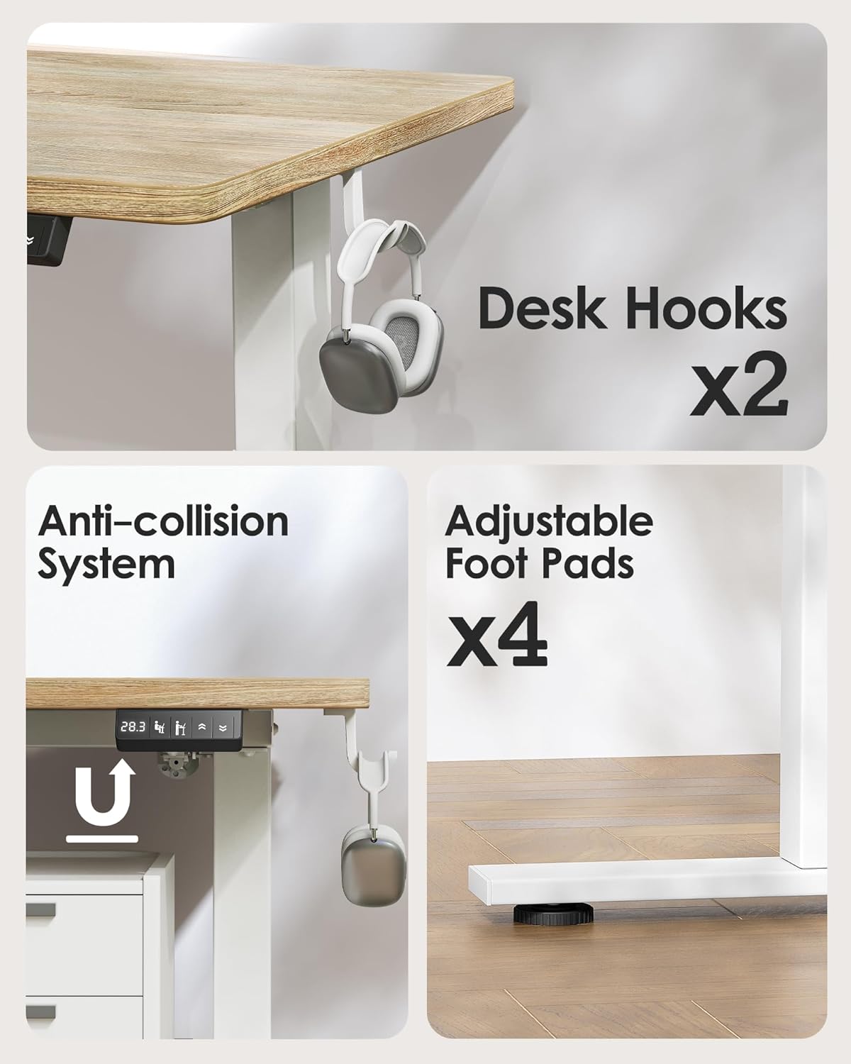 TIQLAB Electric Standing Desk - Height Adjustable Sit-Stand Workstation | 55 x 24 Inch, White Frame/Maple Top