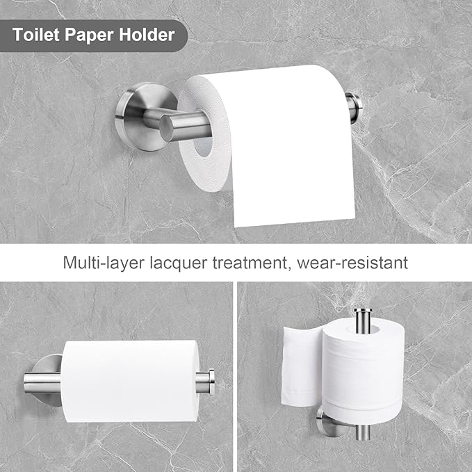 Brushed Nickel Bathroom Hardware Accessories Set 5 Piece, Stainless Steel Bath Towel Bar Set 24 Inch,Toilet Paper Holder,Towel Ring Holder,Towel Rack Set, Brushed Nickel