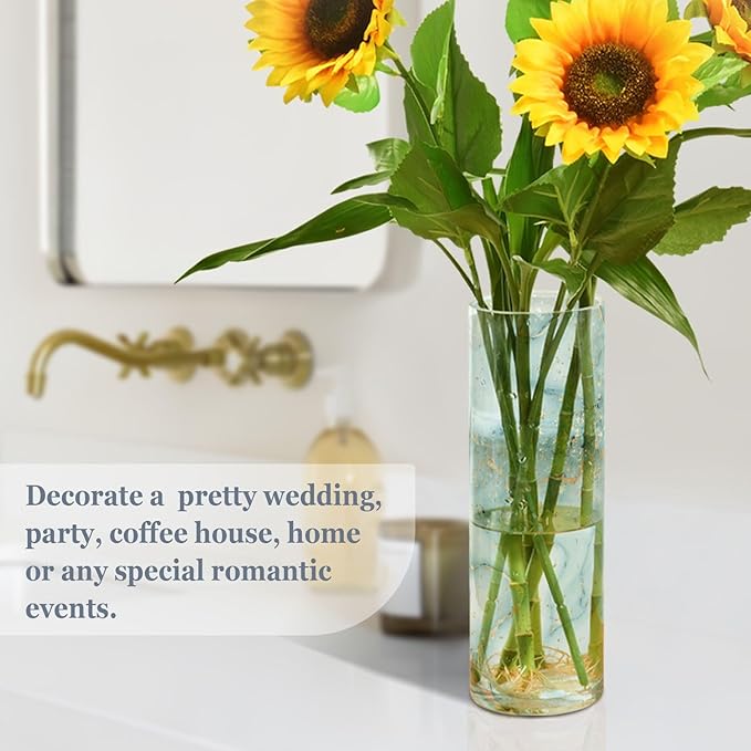 Vase Plastic Vase Elegant Cylinder Flower Vase Shatterproof Decorative Centerpiece for Home Table Office Weddings Events (11.8 x 3.9 in)