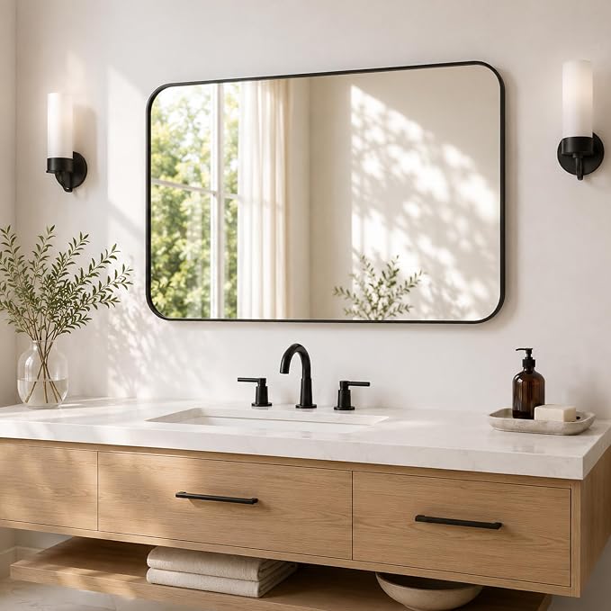 2-Pack 22x30 Inch Matte Black Bathroom Vanity Mirrors | Flush Mount Deep Set Metal Wall Mirror for Over Sink | HD Shatterproof Glass, Rustproof