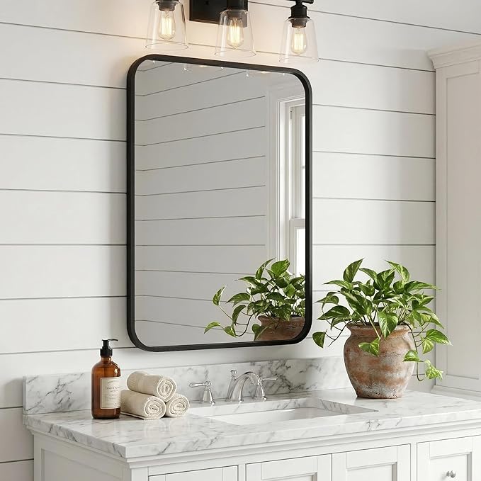 24x36 Inch Matte Black Bathroom Vanity Mirrors | Flush Mount Deep Set Metal Wall Mirror for Over Sink | HD Shatterproof Glass, Rustproof | 1 Pack