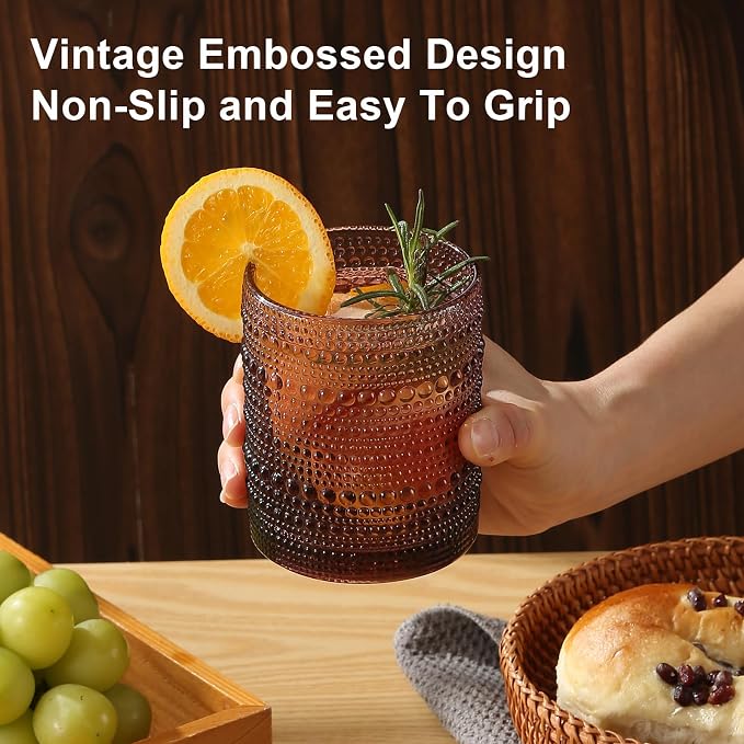 ZMOWIPDL Vintage Hobnail Drinking Glasses Set of 8,Purple 12 oz & 15oz Highball Glass Cups, Kitchen Drinkware Glassware,Embossed Water Tumbler,for Beer,Cocktail,Whiskey,Juice and Various Mixed Drinks