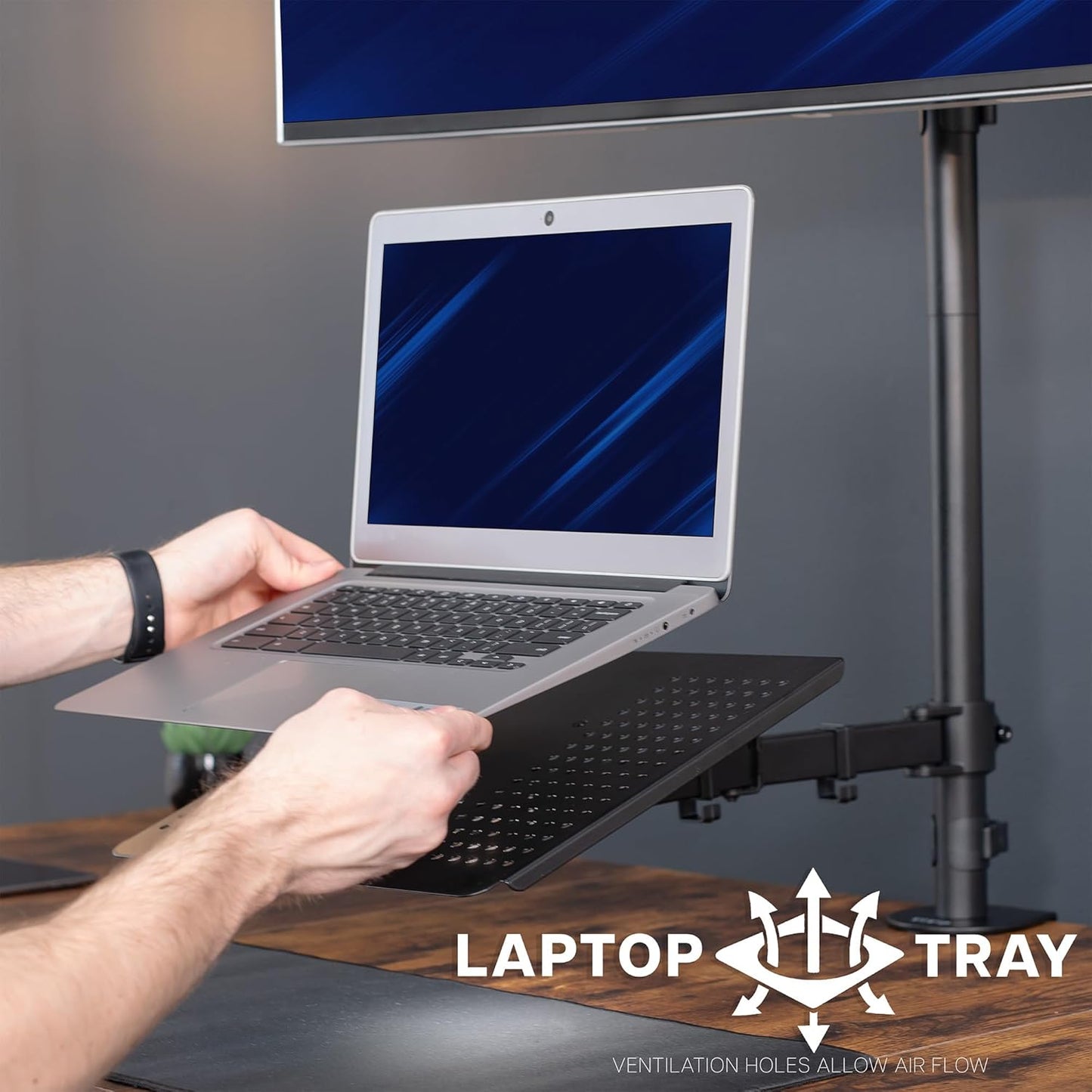 VIVO Extra Tall Desk Mount - Adjustable Clamp-On Stand for 49" Ultrawide & 17" Laptop | Supports 44 lbs, Black